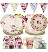 Talking Tables 50pcs Floral Afternoon Tea Party Decorations Tea Party Set Pretty Paper Plates Flo...
