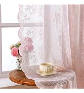 Sovtfides Floral Lace Curtains 96 Inch Length 2 Panels Self Adhesive & Rod Pocket Curtains, 52×96...