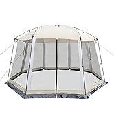 HYPER VENTURE Screen House 13x13 Feet Octagonal Mesh Canopy Camping Gazebo Shelter Tent for 8-10 ...