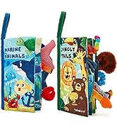 hahaland Baby Toys 0-6 Months - Crinkle Books for Babies 2PCS, Cloth Texture Tails Sensory Book 6...