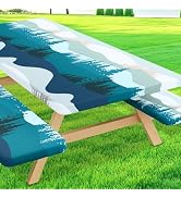 Moosfor Printed Spandex 6 Foot Fitted Picnic Table Cover with Bench Covers | Waterproof Rectangle...