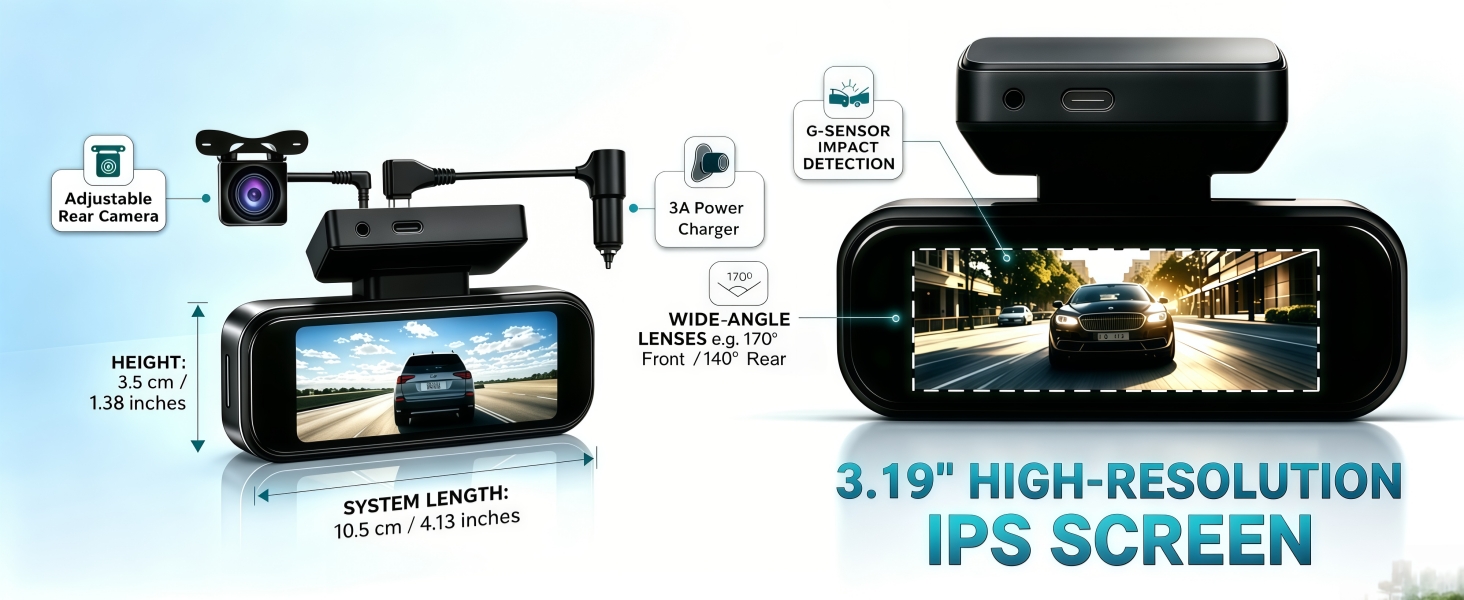 3.19 inch IPS Screen Dash Cam