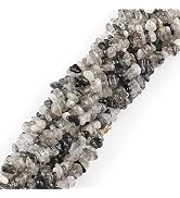 HAAMIIQII 5-8mm Natural Black Rutilated Quartz Chips Beads Irregular Chip Stones Loose Gemstone E...