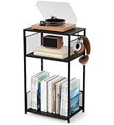 Aduanbang 3 Tier End Table,Record Player Stand with Storage Up to 100 Albums,Turntable Stand for ...
