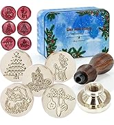 Xmas Wax Seal Stamp Kit, Set of 6 Christmas Design Sealing Wax Stamp Gift Kit with Brass Head Woo...