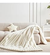 Serenhom 50x60 Inches Ultra-Soft Fuzzy Faux Fur Throw Blanket, Plush Striped Blanket - Thick, War...