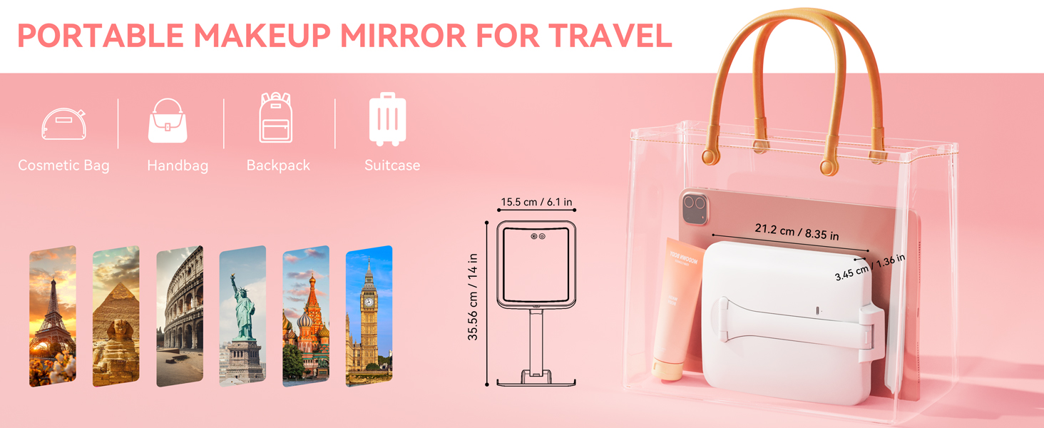 Compact foldable design, fits easily in handbags, backpacks and suitcases for travel.