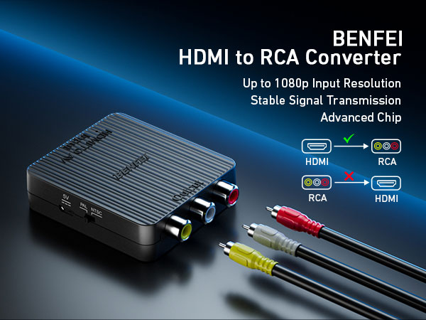 BENFEI HDMI to RCA Adapter, 1080p HDMI to AV 3RCA CVBS Composite Video Audio Converter