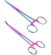 Ainiv 2 Piece Hemostat Curved and Straight Stainless Steel Self-Locking Fishing Forceps Piercing ...
