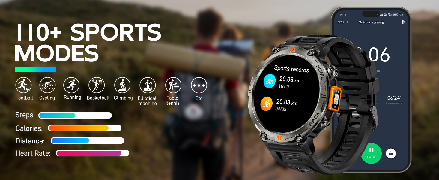 Military Smart Watches for Men 3ATM Waterproof (Built-in GPS)