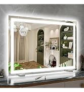 ROLOVE 32x 22 Inch Large Lighted Vanity Mirror with Dimmable 3 Modes, LED Makeup Mirror for Bathr...