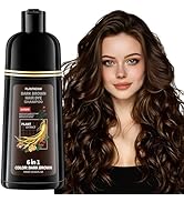 Plantkonw Dark Brown Hair Dye Shampoo, 6 In 1 Semi Permanent Hair Color Shampoo for Gray Coverage...