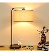 Side Table Lamp with Dual USB Ports, Dimmable Bedside Lamp Modern Nightstand Lamp Desk Reading La...
