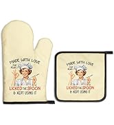 Gkodw Made with Love Means I Licked The Spoon Oven Mitts and Pot Holders Sets, Funny Kitchen Oven...