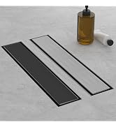 EBYTE 18 Inch Matte Black 304 Stainless Linear Shower Drain, Tile Insert | Feet & Hair Catcher fo...