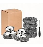 PXIRQ 7Pcs Steel Wool Scrubber with Handle - Stainless Steel Scrub Brush Set for Scouring Stubbor...