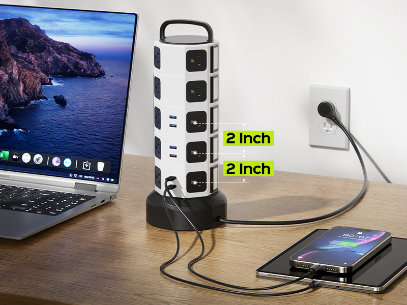 super wide outlets power strip with usb ports