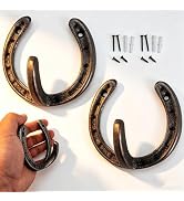Sutfmwe Lucky Horseshoe Hooks, Heavy Duty Cast Iron Rustic Horseshoe Decorative Wall Hooks, Hat H...