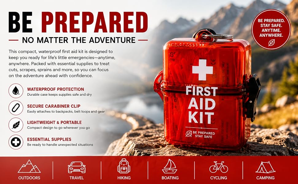 first aid kit for outdoors, travel, sports, boating, camping