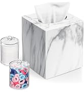 Tissue Box Cover, Square Facial Acrylic Tissue Holder with 2 Pack Clear Qtip Holder Dispenser, Ba...