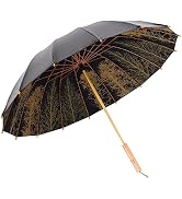ThreeH Long Stick Umbrella Windproof Oversized Umbrella Wooden Handle with 16 Fiberglass Ribs Ret...