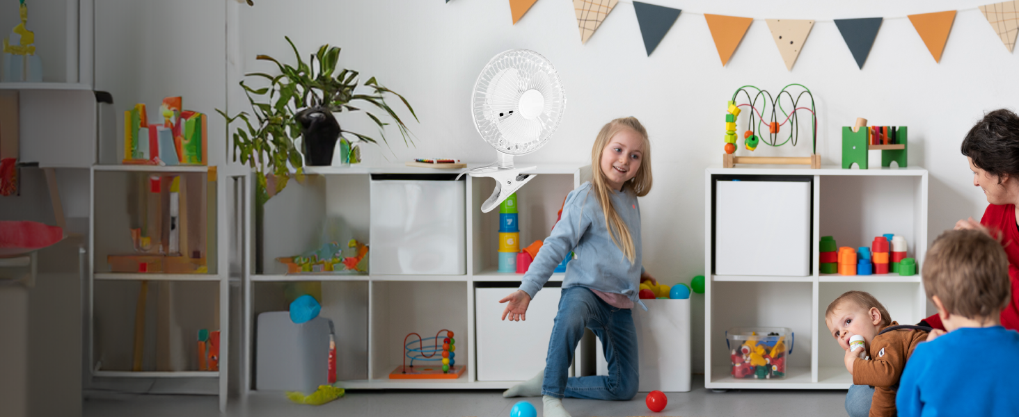 Plug-in clip-on fan with adjustable head for targeted airflow in small spaces like bedrooms