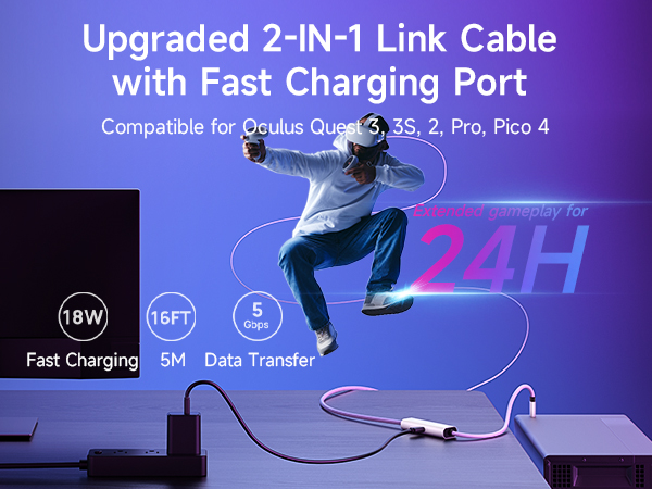 Upgraded 2-IN-1 Link Cable with Fast Charging Port