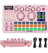 F999 Pink Live Streaming USB Sound Card, Professional Audio Mixer With Noise Reduction, Bluetooth...