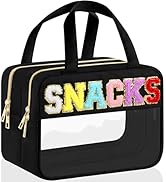 TESAFNG Chenille Letter Travel Makeup Bag, Preppy Patch Nylon Clear Cosmetic Tote with Handle and...