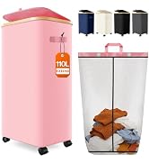 Laundry Hamper with Wheels, 110L Large Clothes Hamper with Removable Inner Bag, Collapsible Dirty...