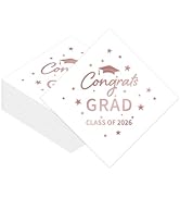 40PCS Graduation Cocktail Napkins White & Rose Gold – Class of 2026 Disposable Beverage Napkins, ...