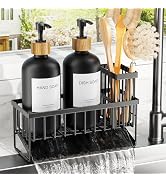 Cisily Kitchen Dish Soap Dispenser Set with 2 Pack Black Glass, Kitchen Soap Dispensers with Adju...