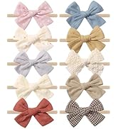 doboi 10PCS Baby Girls Headbands Hair Bows Nylon Linen Hairbands Handmade Hair Accessories for Ne...