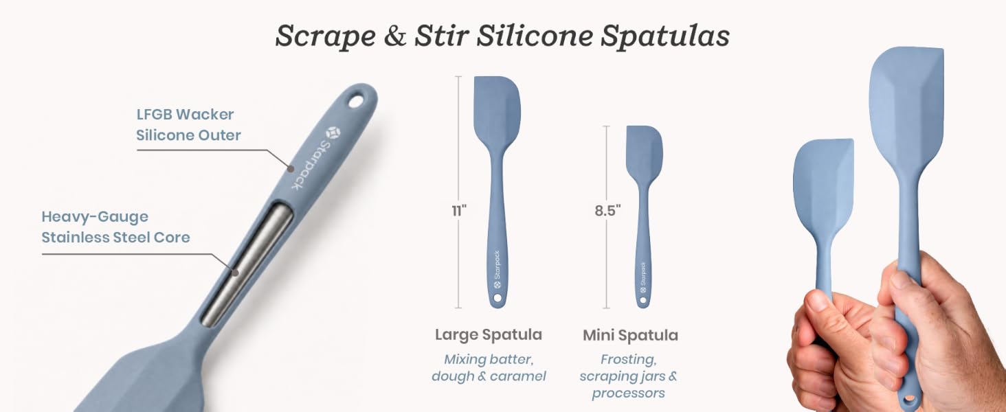 Scrape n Stir 4pc Spatula set large mini silicone scraper rubber blue