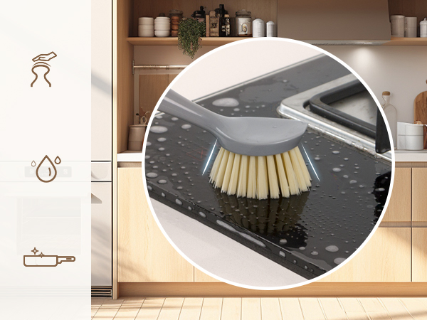 MR.SIGA Dish Brush with Bamboo Handle Built-in Scraper, Scrub Brush for Pans, Pots, Kitchen