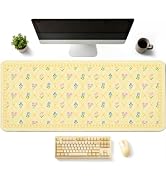 PailailaiNest Floral Aesthetic Yellow Mouse Pad Large 35.4×15.7 Flower Girly Desk Mat for Women, ...