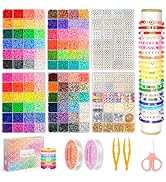 Paodey 16,000pcs Clay Beads Bracelet Making Kit 96 Colors, 900pcs Letter Beads, 100pcs Number Bea...