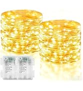 2 Pack Fairy Lights Battery Operated, 200 LED 66Ft Silver Wire Twinkle String Light 8 Modes Auto ...