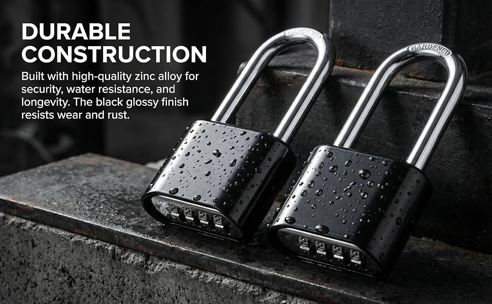 Heavy Duty Combination Lock, Long Waterproof Shackle Padlock,