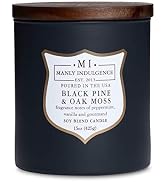 Manly Indulgence Black Pine & Oak Moss Scented Jar Candle for Men, Wood Wicked Candle, 15 oz - Pe...