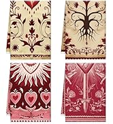 VISSTREE Valentines Day Kitchen Towels, 6 PCS Red Sacred Heart Love Dish Towels, Valentine's Abso...