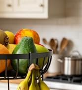 Sevenblue 2 Tier Large Fruit Basket for Kitchen Counter with 2 Banana Hangers, Metal Stackable Fr...