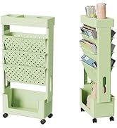 DTK 5 Tier Rolling Book Cart, Multi-Functional Mobile Bookshelf Cart with Wheels, File Folder Mag...