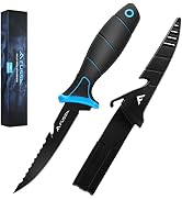 Flissa 5" Fillet Knife, Bait Knife with Black Coating, Cutting Notch, Protective Sheath, Belt Cli...
