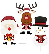 3 Pack 11.8 Inches Christmas Yard Signs with Stakes, Metal Standing Reindeer, Santa Claus, and Sn...