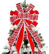 Christmas Tree Topper Christmas Wreath Bow, 52 * 13 inches Large Tree Toppers Bow with White Poly...