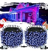 OZS Connectable 2-Pack 164Ft 400LED Christmas String Lights, Blue | 13 Modes and Timer; IP44 Wate...
