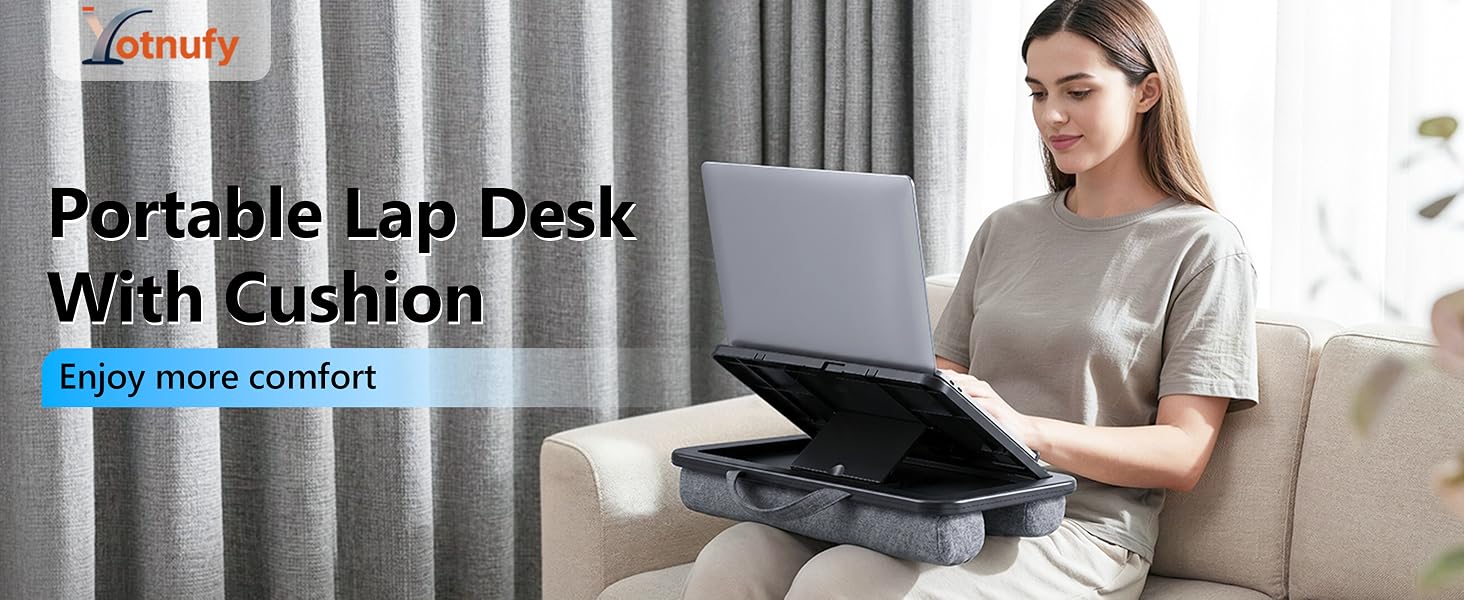 Adjustable Lap Desk, 8 Angles Ergonomic, Soft Cushion, Anti-Slip Baffle Laptop Lap Desk