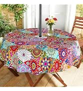 Virtumob Outdoor Tablecloth with Umbrella Hole and Zipper, Round Patio Table Covers for Spring/Su...
