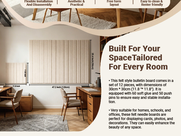 Cork Board Tiles Alternative with 60 Adhesive Tabs & 50 Pushpins